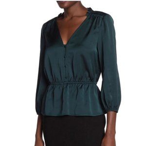 J. Crew TALL Green Satin Peplum Button Blouse